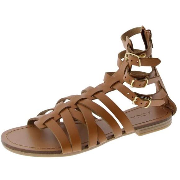 AQUA “Emil” Leather Strappy Gladiator Sandals in Cognac Brown – NWOT – Size 7 - Picture 1 of 9